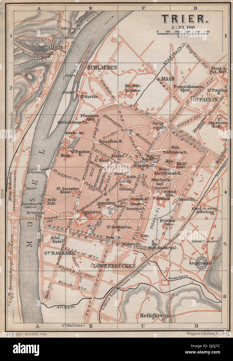 La ville de Trèves ville stadtplan. La Rhénanie-Palatinat. Trèves Trèves karte, 1896 map Banque D'Images