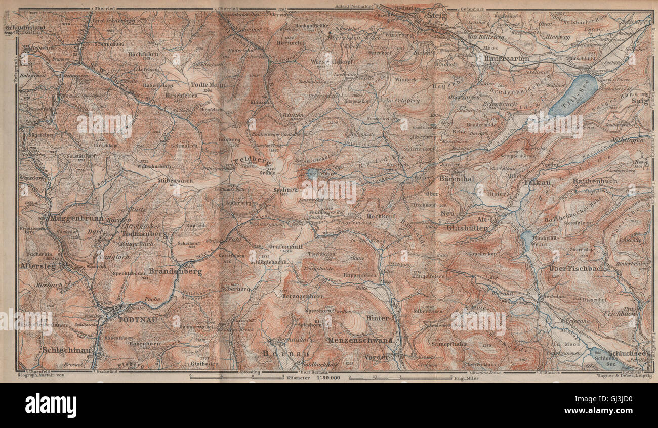 SCHWARZWALD. Forêt-Noire. Hintzarten Bisten Todtnau FELDBERG Moor, 1896 map Banque D'Images