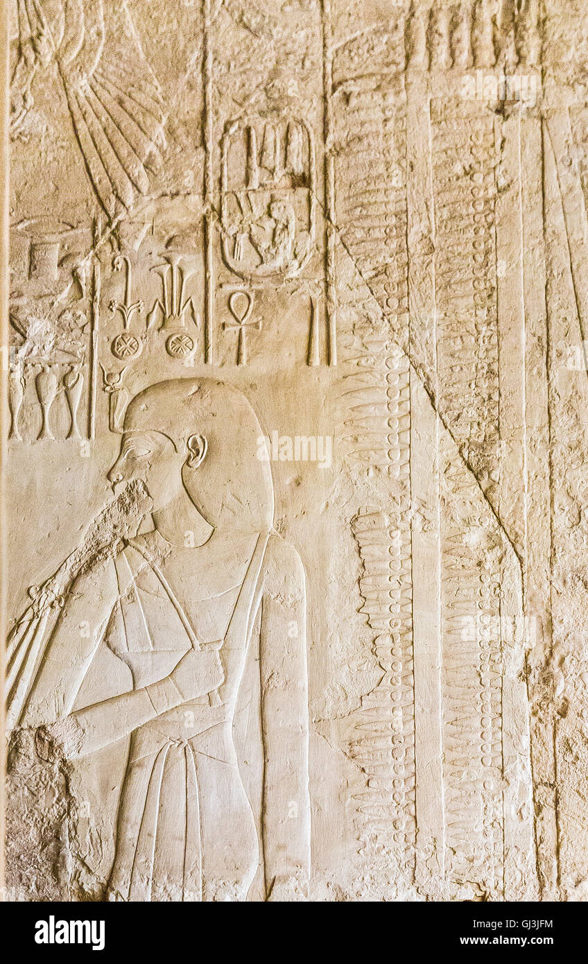Egypte, Louxor, tombeau de Kheruef, .la reine Tiyi sort de son palais. Banque D'Images