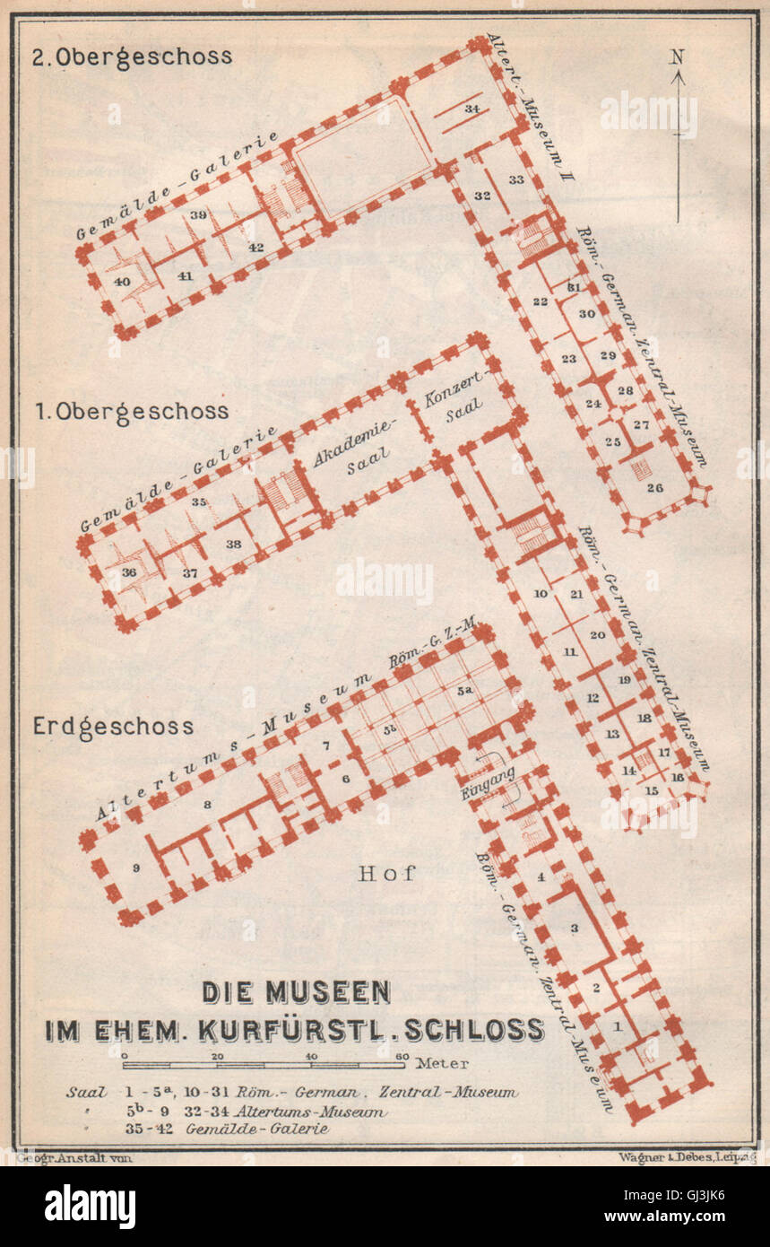 Kurfürstliche Schloss Mayence plan d'étage. Mayence. Rhénanie-palatinat, 1926 map Banque D'Images