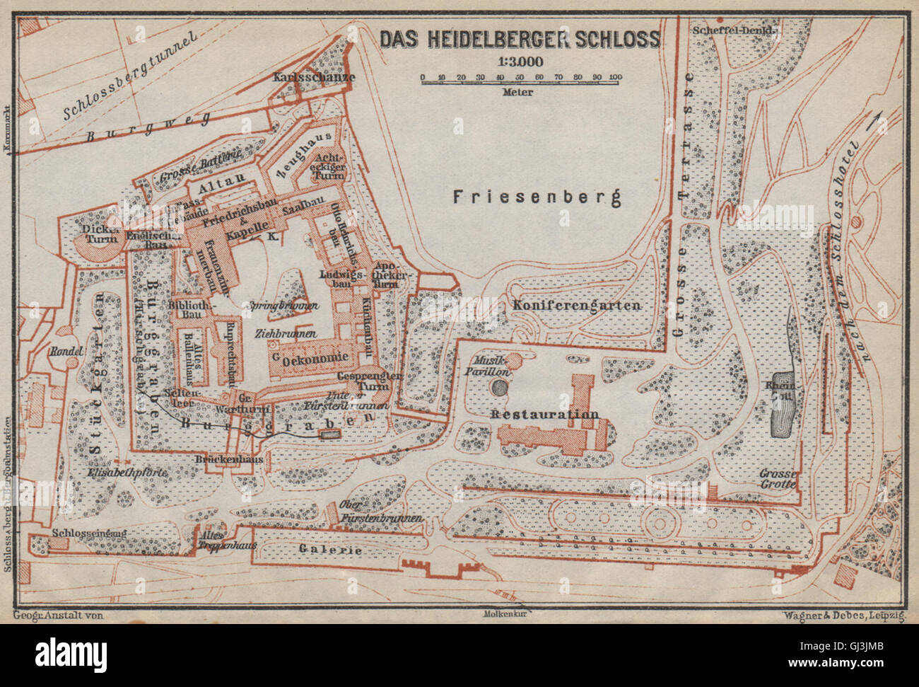 HEIDELBERGER SCHLOSS Castle. Plan au sol. Bade-wurtemberg karte, 1926 map Banque D'Images
