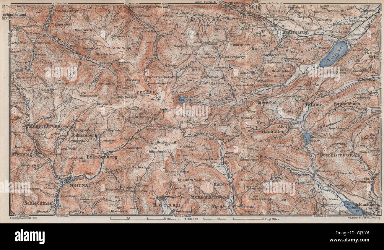 SCHWARZWALD. Forêt-Noire. Hintzarten Bisten Todtnau FELDBERG Moor, 1889 map Banque D'Images