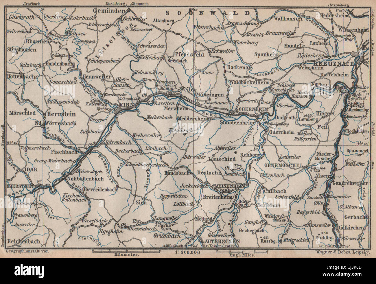 NAHETAL. Idar-Oberstein Kirn Monzingen Rüdesheim Kreuznach Sobernheim, 1892 map Banque D'Images