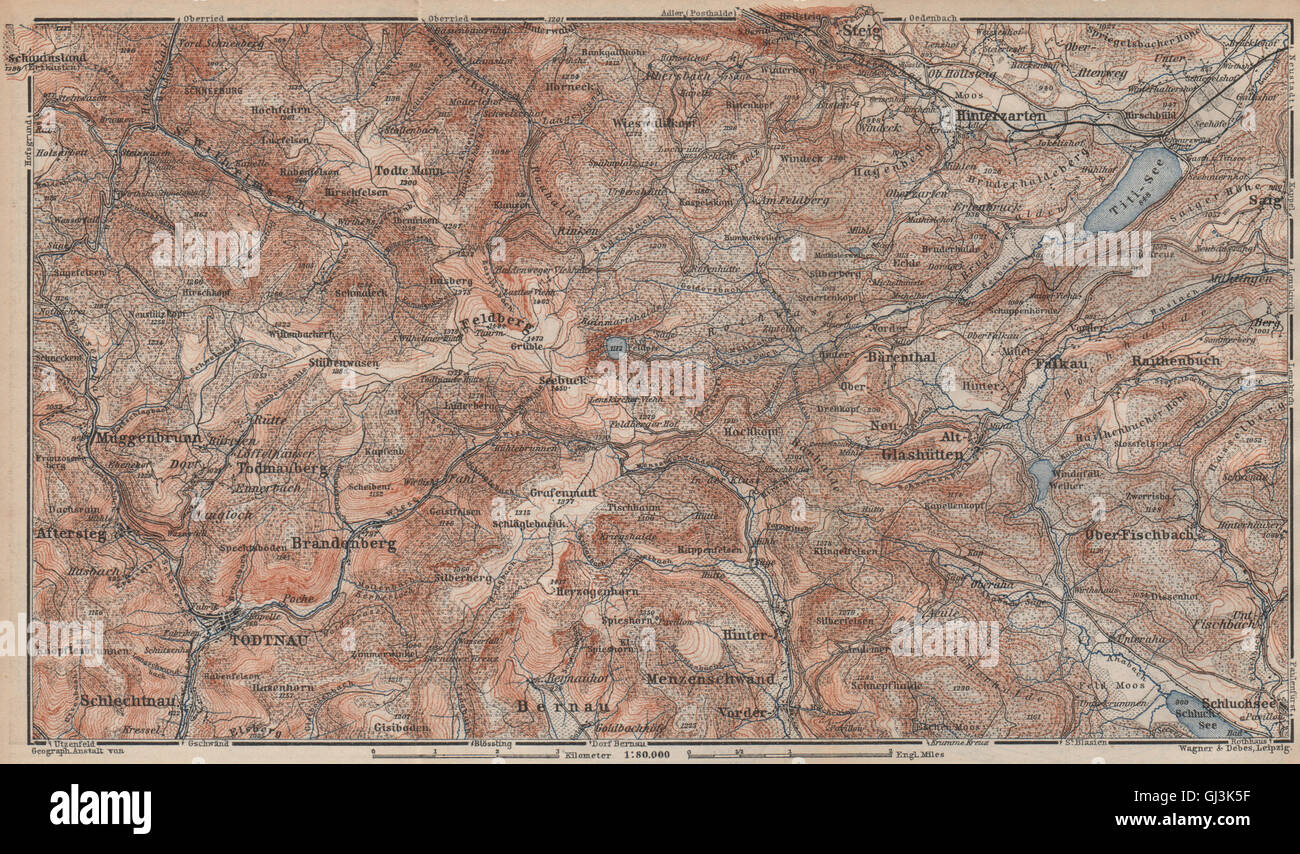 SCHWARZWALD. Forêt-Noire. Hintzarten Bisten Todtnau FELDBERG Moor, 1892 map Banque D'Images