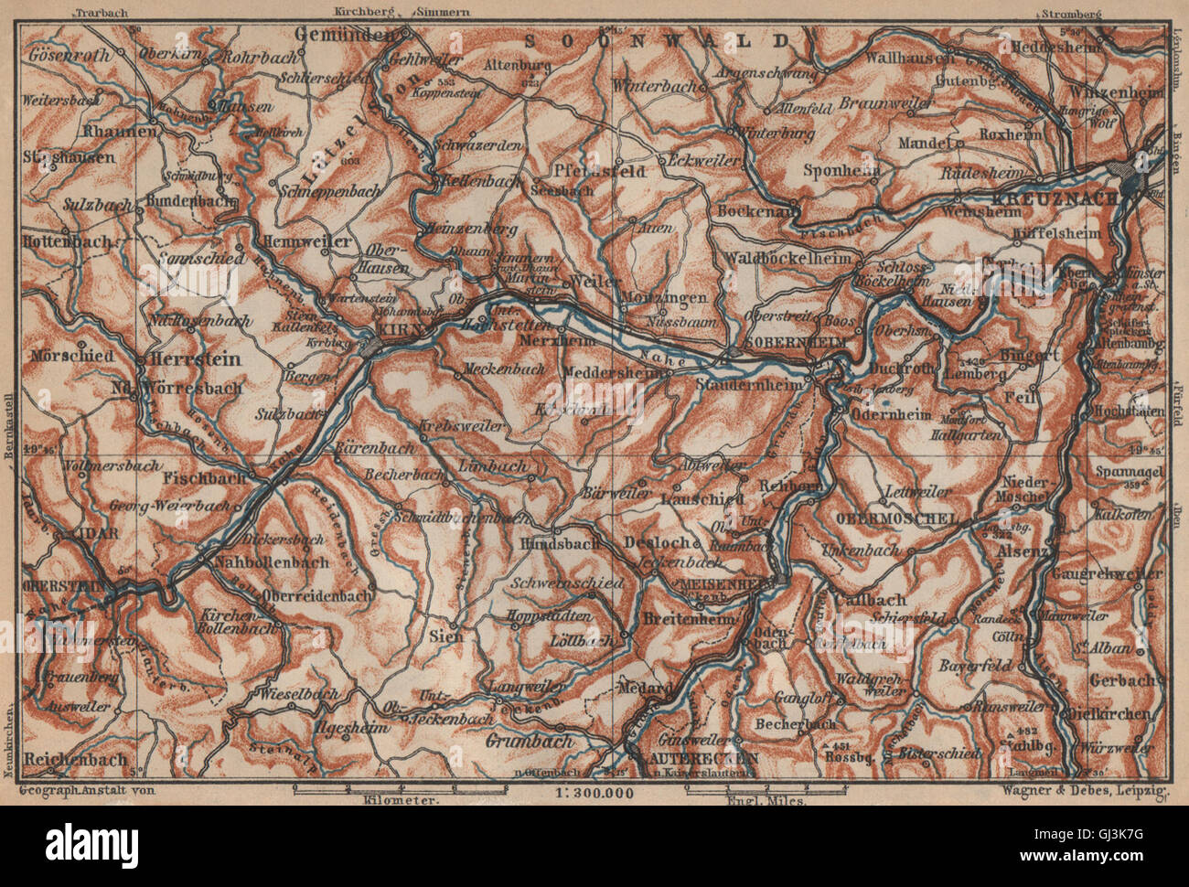 NAHETAL. Idar-Oberstein Kirn Monzingen Rüdesheim Kreuznach Sobernheim, 1903 map Banque D'Images