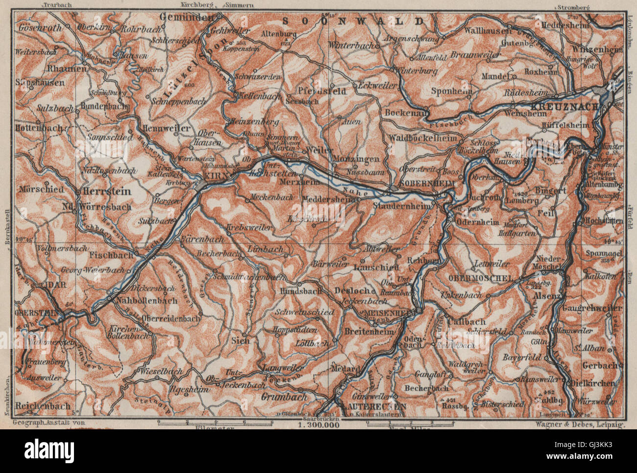 NAHETAL. Idar-Oberstein Kirn Monzingen Rüdesheim Kreuznach Sobernheim, 1906 map Banque D'Images