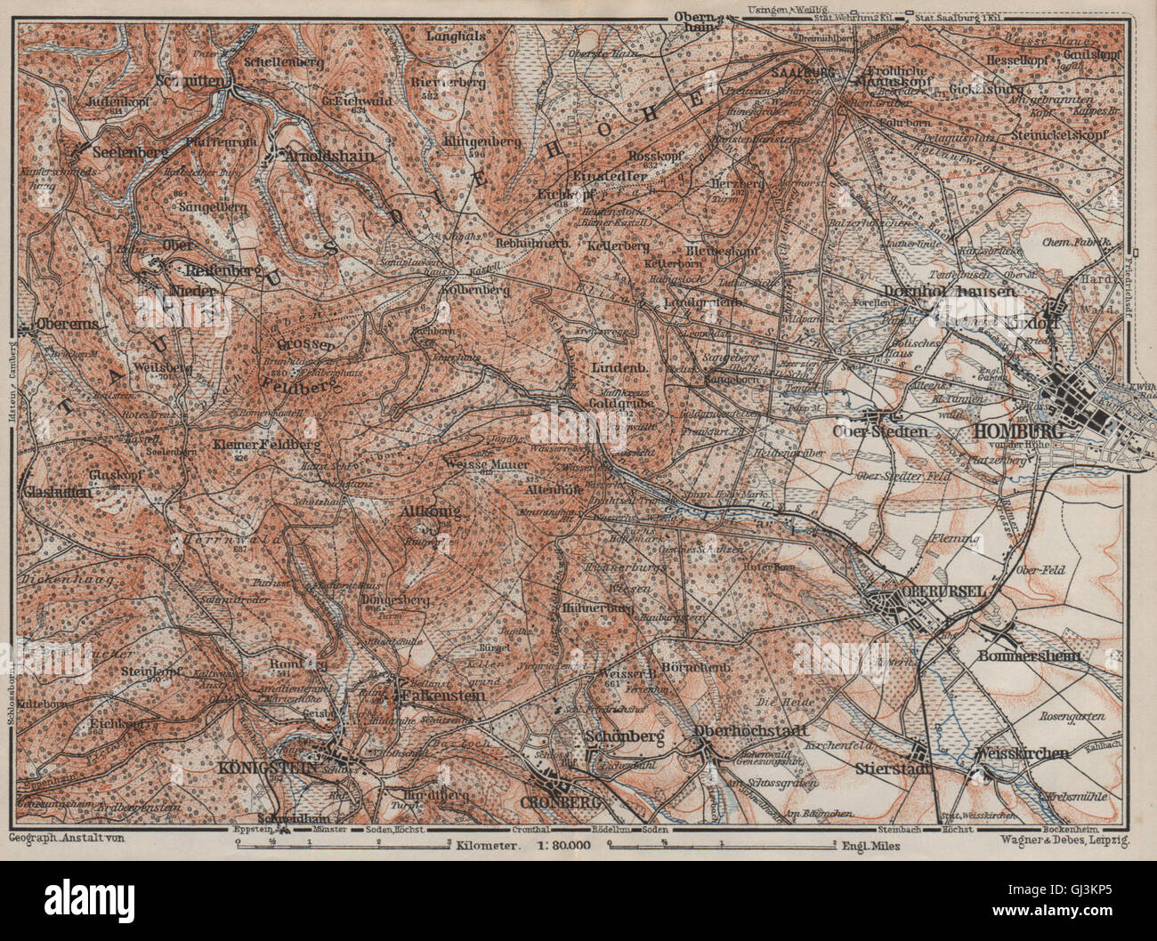 TAUNUS et Bad Homburg VOR DER HÖHE environs/673. Hessen karte, 1906 map Banque D'Images