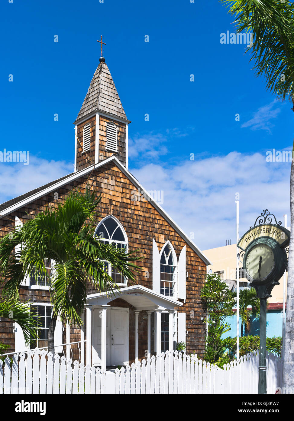 Dh Philipsburg ST MARTIN CARAÏBES église coloniale de l'horloge Banque D'Images