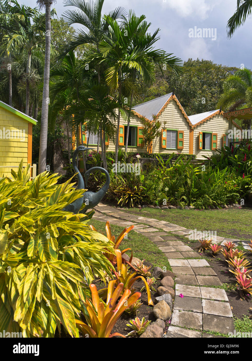 dh Jardins botaniques ST KITTS CARIBBEAN Romney manoir jardin tropical bâtiments touristiques wingfield Estate Banque D'Images