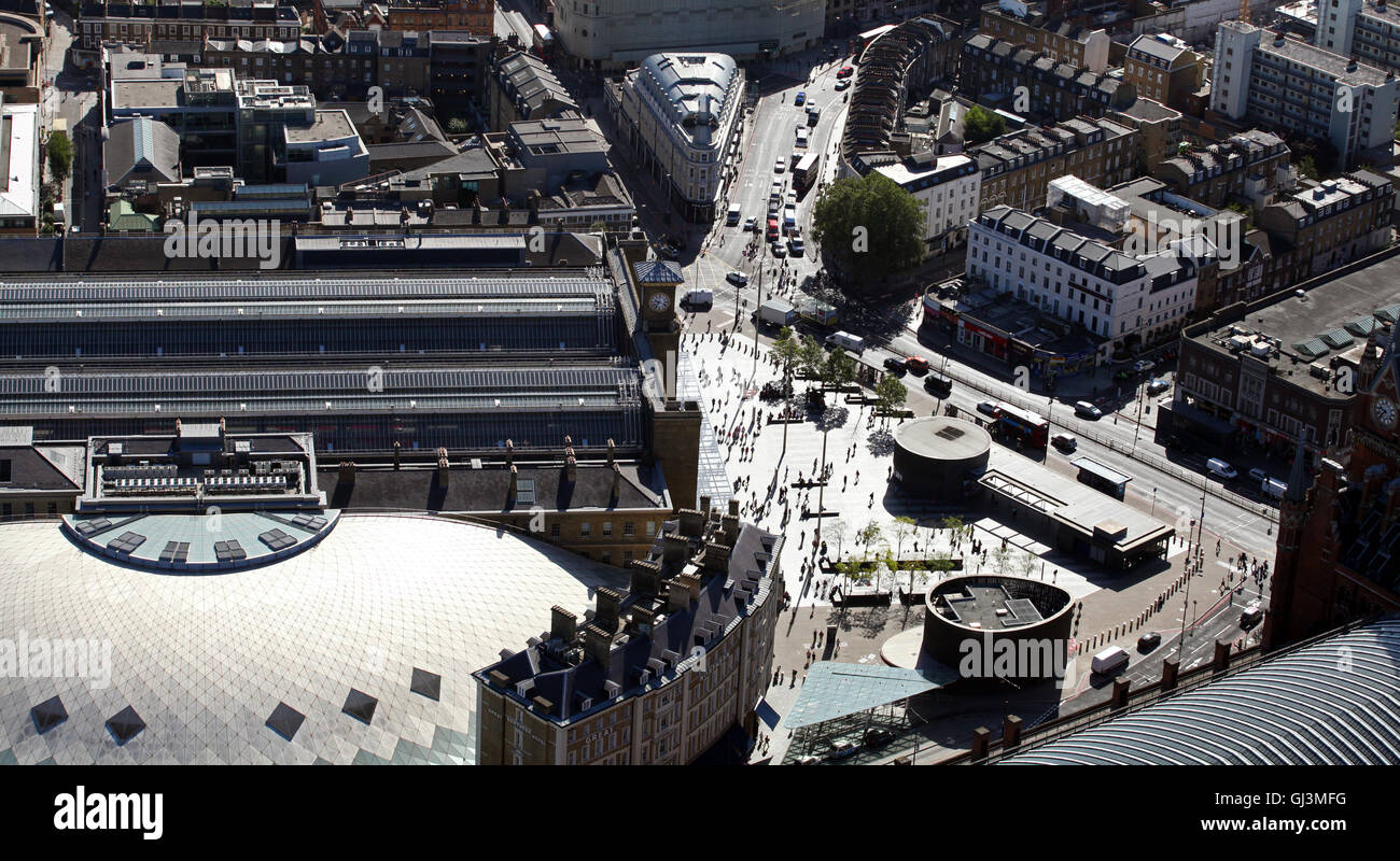 Vue aérienne de la gare de Kings Cross à Londres, Royaume-Uni Banque D'Images
