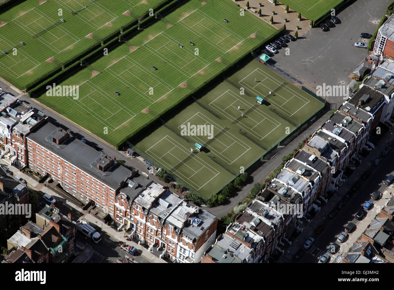 Vue aérienne de la Queens Club de tennis dans l'ouest de Londres, Royaume-Uni Banque D'Images