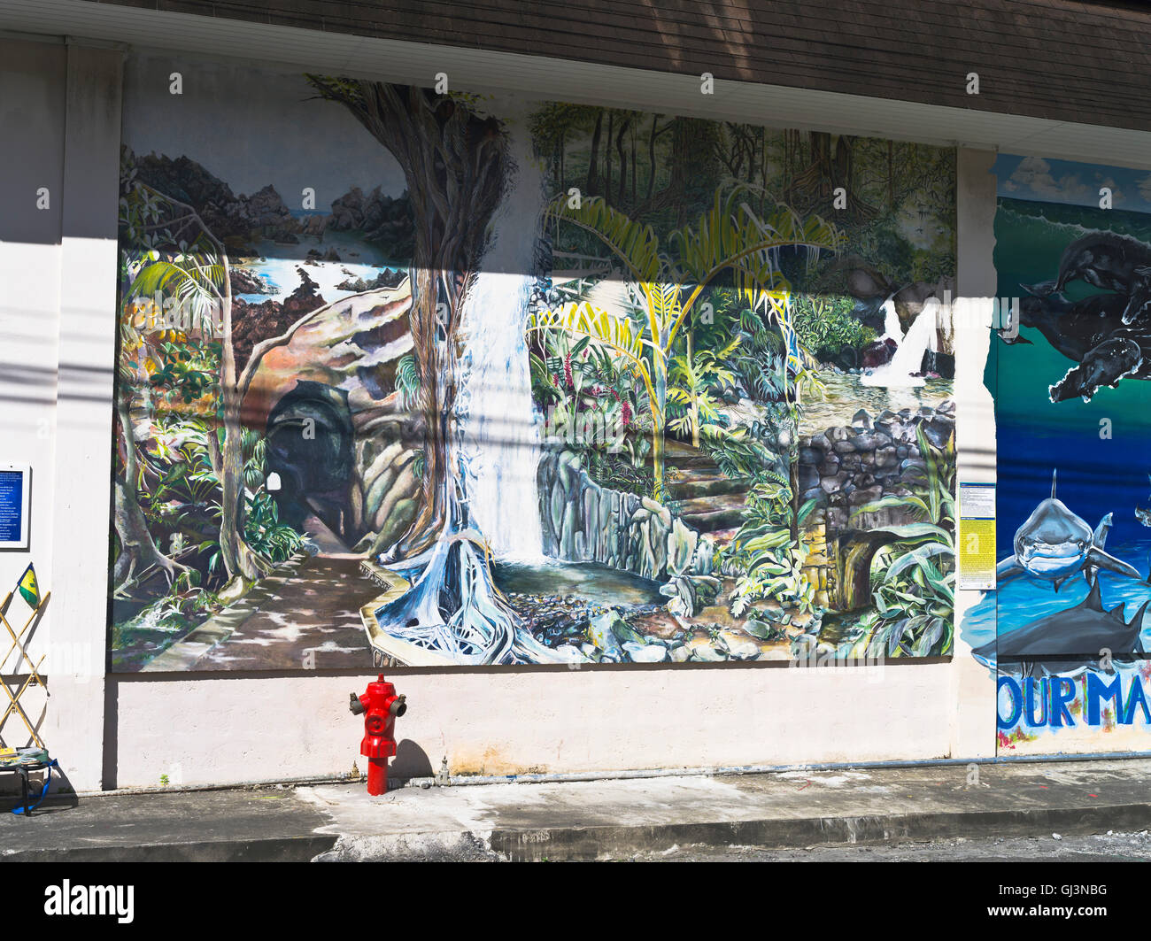 Dh Kingstown ST VINCENT Caraïbes Caraïbes mur peint des murales art scène murale urbaine Banque D'Images
