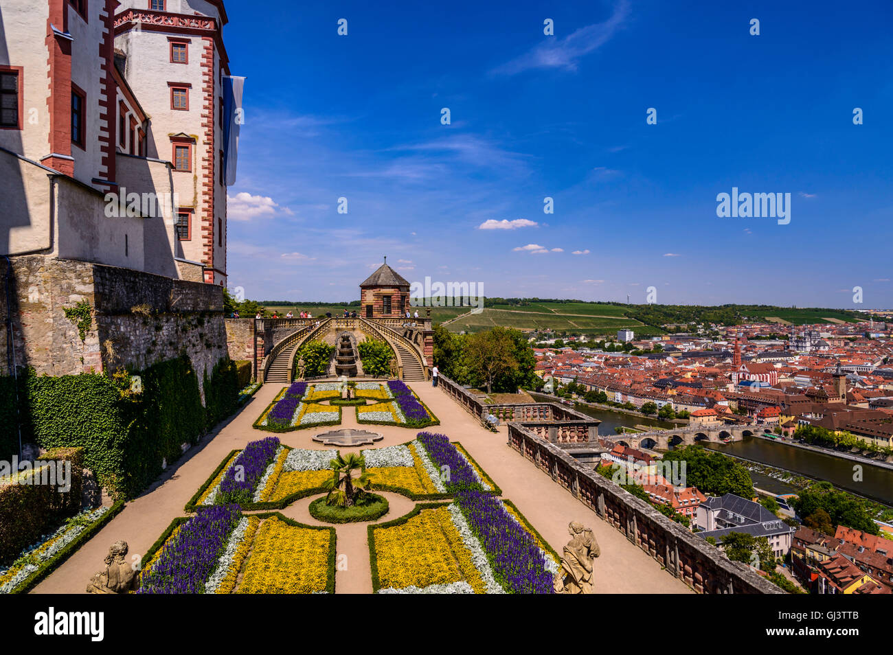 L'Allemagne, en Bavière, en Basse-franconie, Main-Franconia, Würzburg, Marienburg, 'forteresse' Fürstengarten, vue sur la ville Banque D'Images