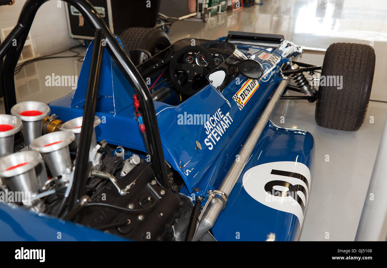 Vue du cockpit de Jackie Stewart 1970 701 Mars, de Formule Un voiture dans laquelle il a remporté le Grand Prix d'Espagne. Banque D'Images