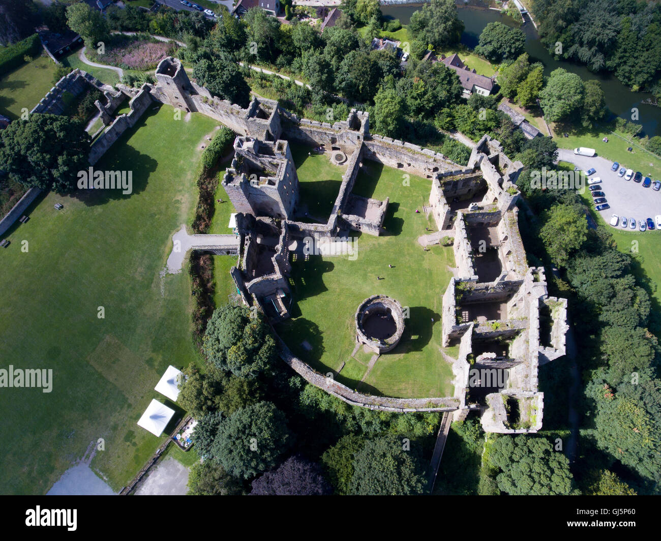 Vue aérienne du château de Ludlow, Shropshire Banque D'Images