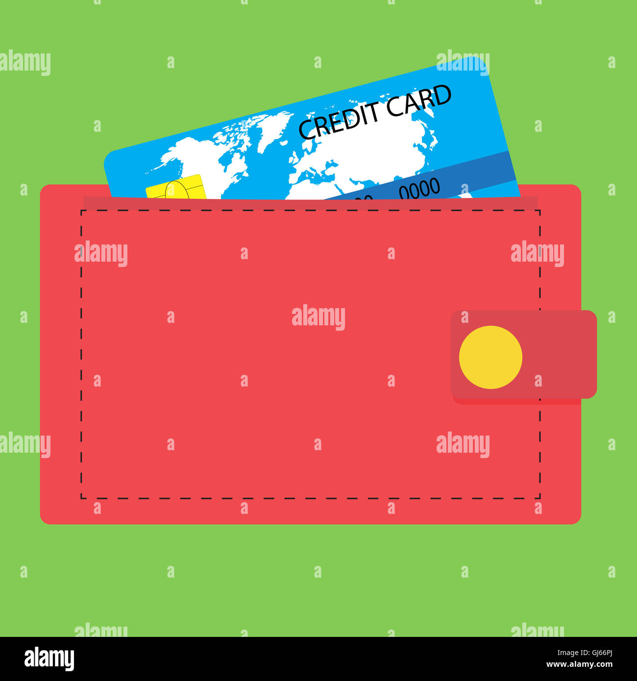 Portefeuille avec carte de crédit. L'argent et l'icône porte-monnaie, carte de crédit en poche, vector illustration Banque D'Images