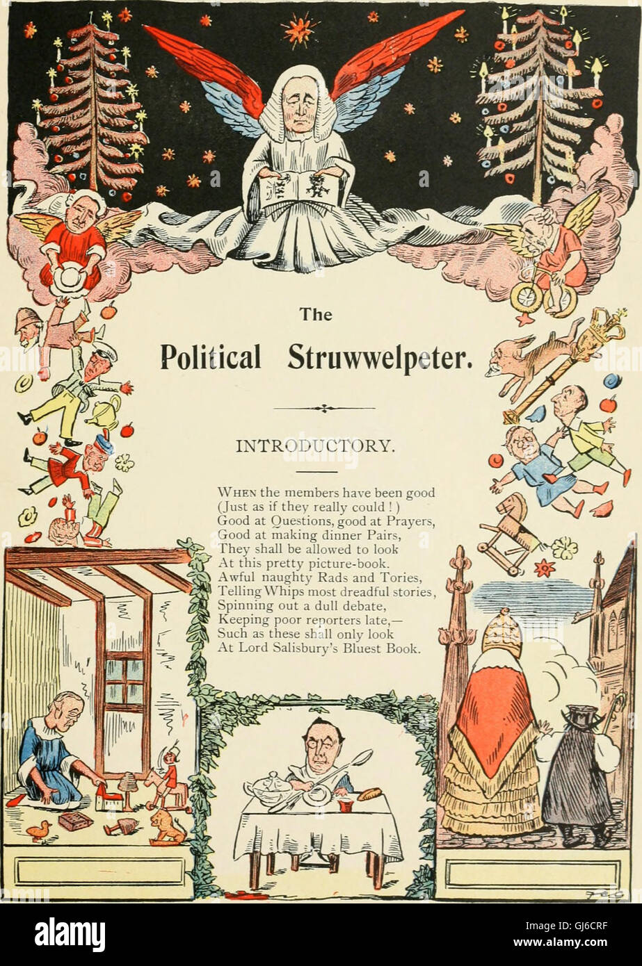 The Political Struwwelpeter (1899) est une œuvre satirique combinant des thèmes politiques avec le format d'un livre de contes pour enfants. Le livre utilise des illustrations exagérées et des versets riants pour décrire des figures et des événements politiques sous un jour humoristique et critique. Banque D'Images