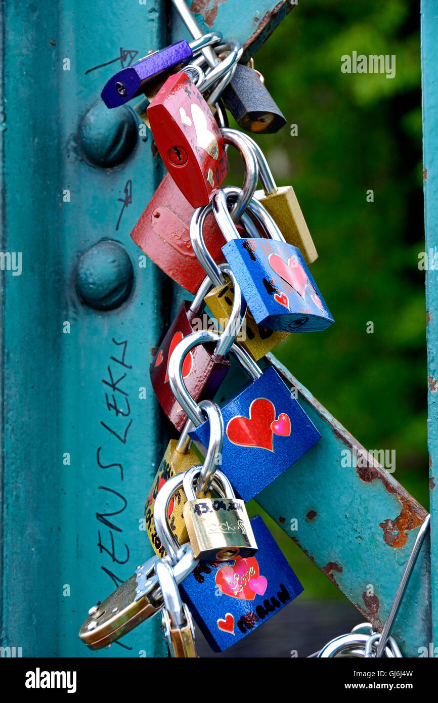 La Pologne, l'amour des verrous sur le pont de la cathédrale de Wroclaw Banque D'Images