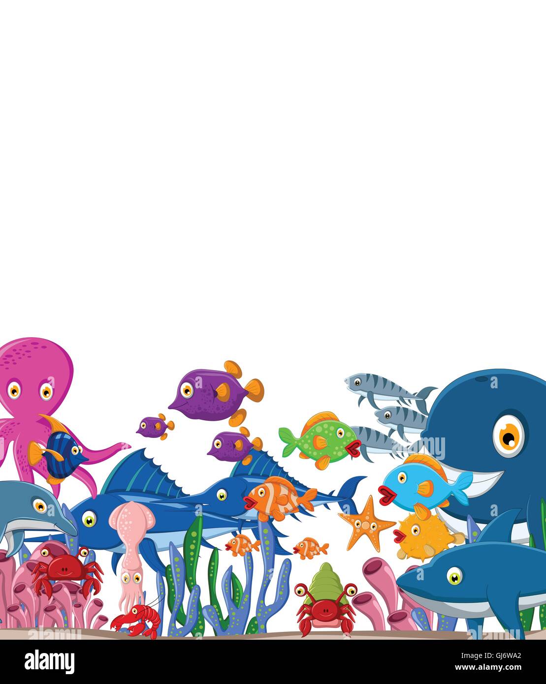 Caricature de la vie marine Illustration de Vecteur