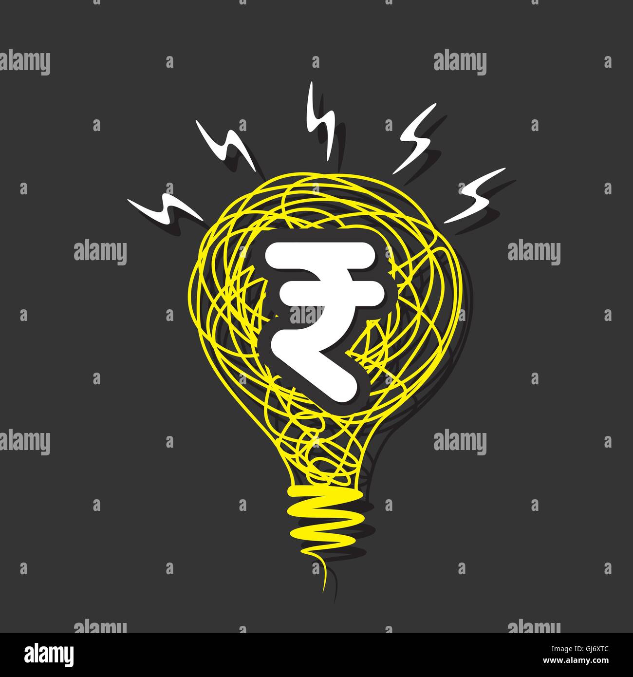De l'argent idée créative, rupee symbole dans l'ampoule ou croquis concept conception financière vector Illustration de Vecteur