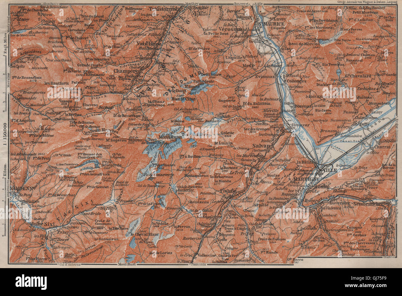 VAL D'ILLIEZ/DENT DU MIDI.Champéry Morzine Avoriaz Morzinette Martigny, 1913 map Banque D'Images