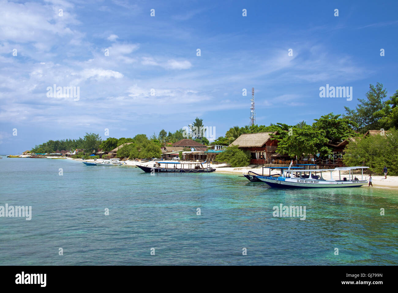 Excursion en bateau à fond de verre amarrés Gili Trawangan Indonésie Banque D'Images