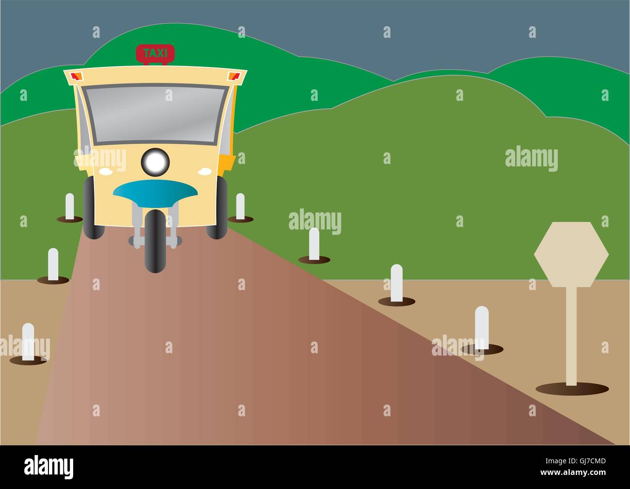 La conception moderne d'un tuktuk avec route de montagne Illustration de Vecteur