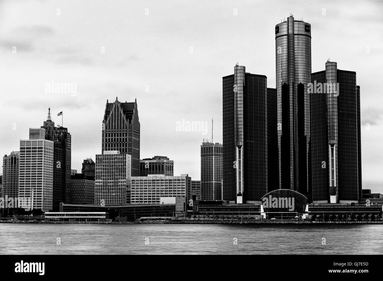 La ville de Detroit Michigan B/W Skyline Photo Banque D'Images
