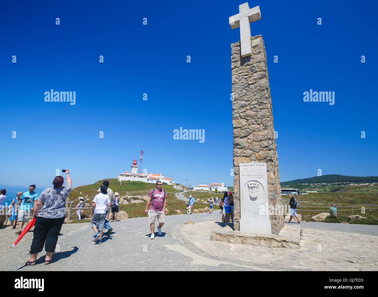 SINTRA, PORTUGAL - 15 juillet 2016 : Monument déclarant le Cabo da Roca comme l'extension la plus occidentale d'Europe continentale à Cabo da Roc Banque D'Images