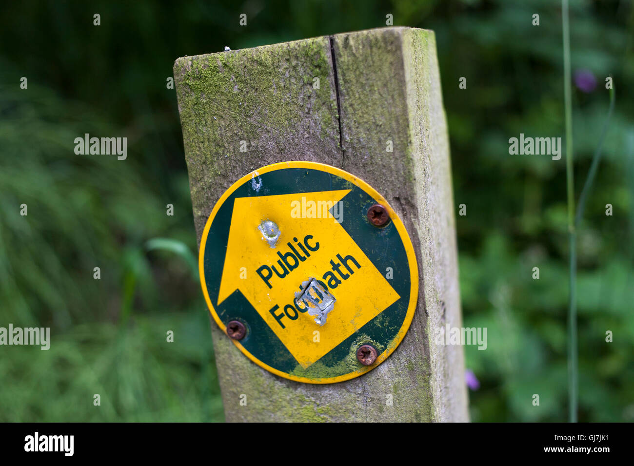 Un sentier public signe. Banque D'Images