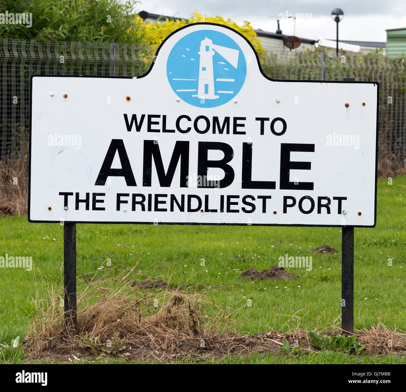 Bienvenue à l'Amblève signe, déambulent, Northumberland, England, UK Banque D'Images