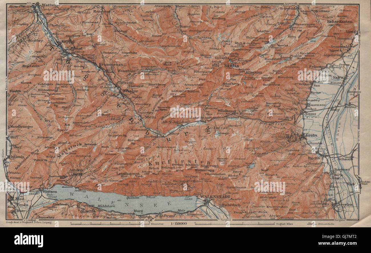 Vallée de la Thur.Toggenburg Unterwasser Säntis Alt St Johann Unterwasser, 1920 map Banque D'Images