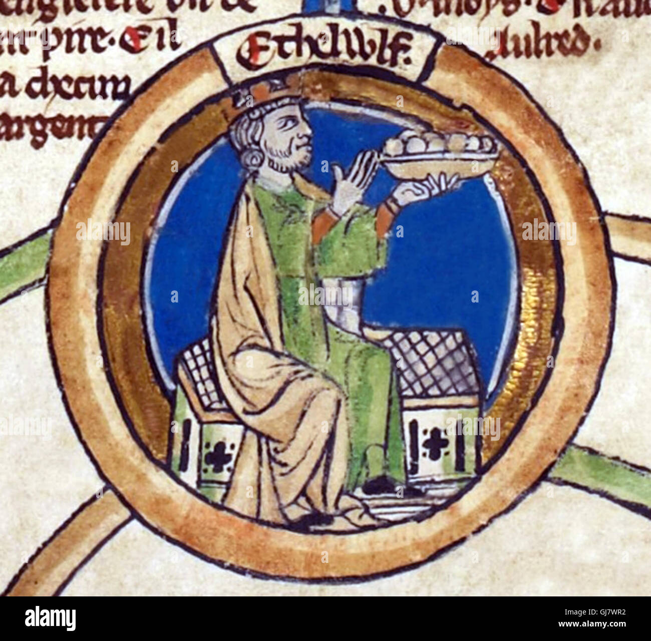 Ethelwulf fut roi du Wessex de 839 à 858. En 825 son père, le roi Egbert, défait le roi Beornwulf de mercie, mettant fin à une longue domination Mercienne sur l'Angleterre anglo-saxonne au sud de l'Humber. Vu ici au début du xive siècle Genealogical rouleau des rois d'Angleterre. Image du domaine public. Banque D'Images