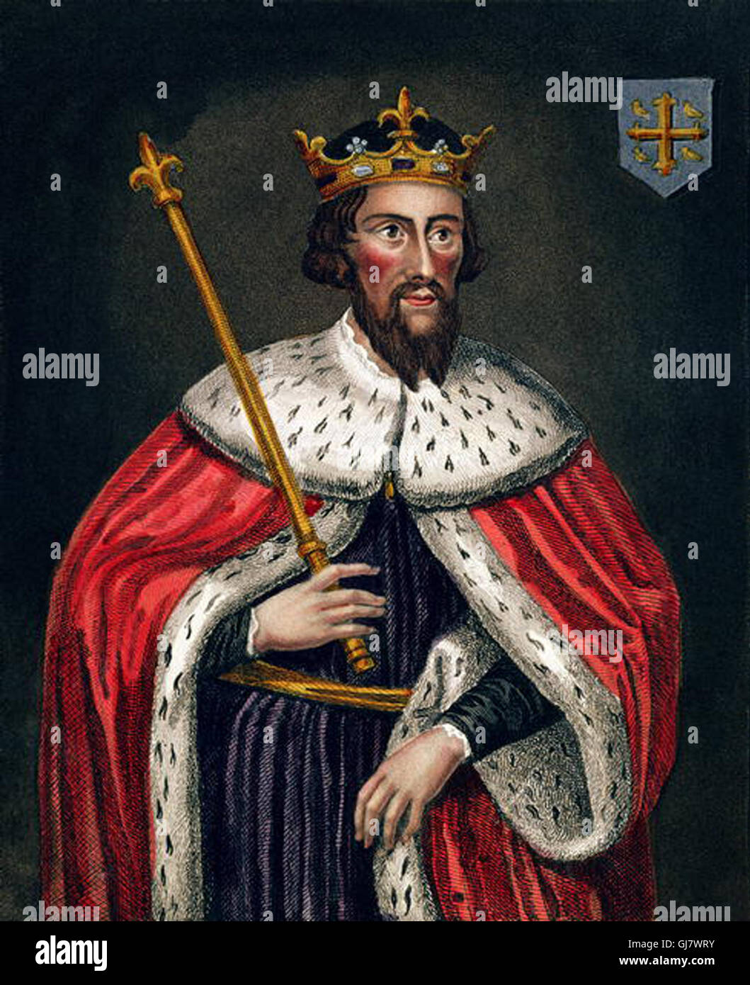 Alfred le Grand (849 - 26 octobre 899) fut roi du Wessex de 871 à 899. On voit ici la peinture à la Bodleian Library (gravure couleur) par l'école anglaise (19e siècle), domaine public image. Banque D'Images