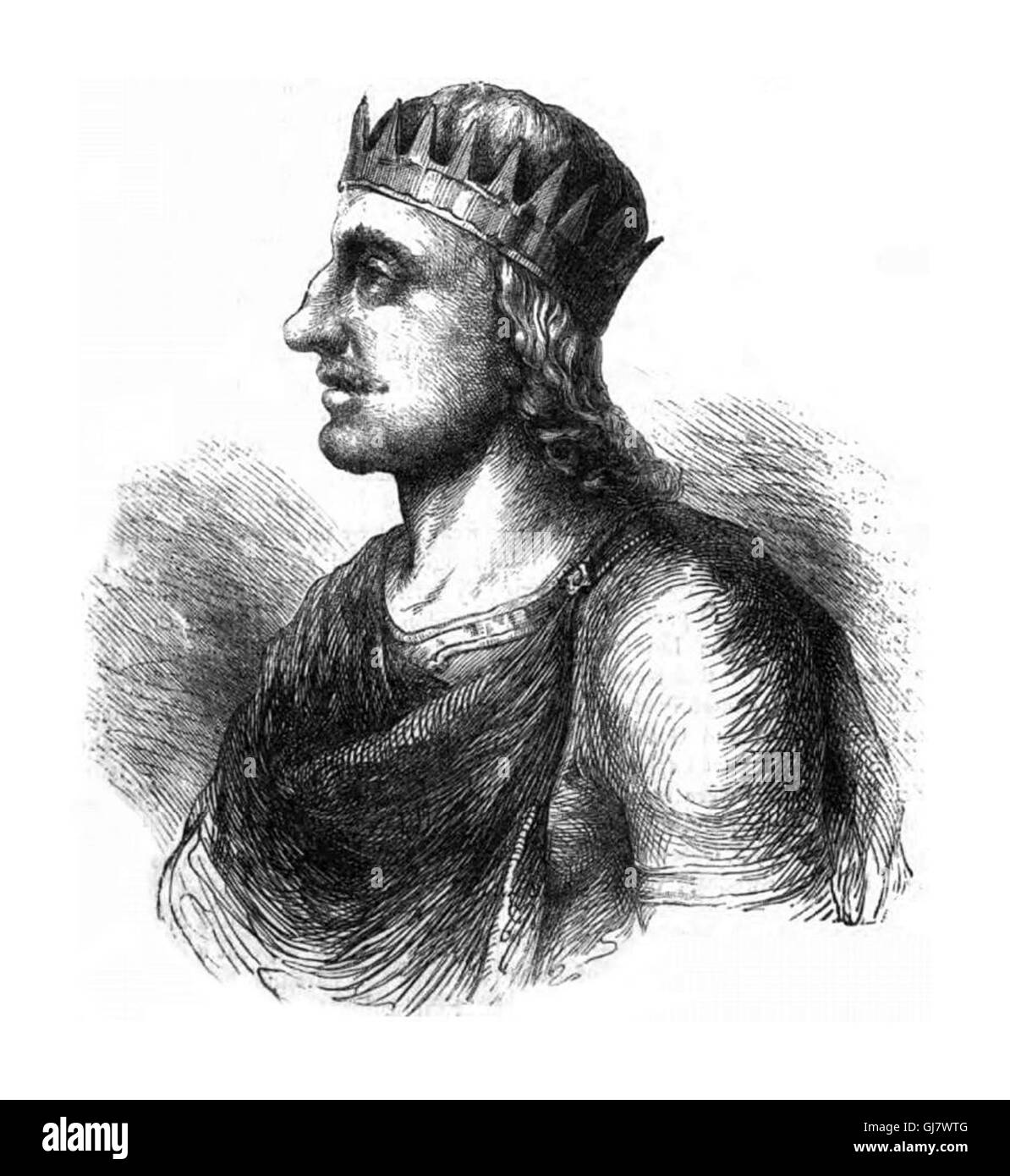Le roi Egbert (771/775-839), également connu sous le nom de Ecgberht, Ecgbert, ou Ecgbriht, fut roi du Wessex de 802 jusqu'à sa mort en 839. Son père était Ealhmund de Kent. Dans les années 780 Egbert a été contraint à l'exil par Offa de mercie et Beorhtric de Wessex, mais sur la mort de Beorhtric dans 802 Egbert est retourné et a pris le trône. Vu ici au 19ème siècle Gravure de William Howitt, John Cassell, John Cassell's Illustrated History of England : à partir de la première période du règne de Édouard le quatrième. Éditeur : John Frederick Smith, éditeur W. et Kent Co., 1857. Image du domaine public. Banque D'Images