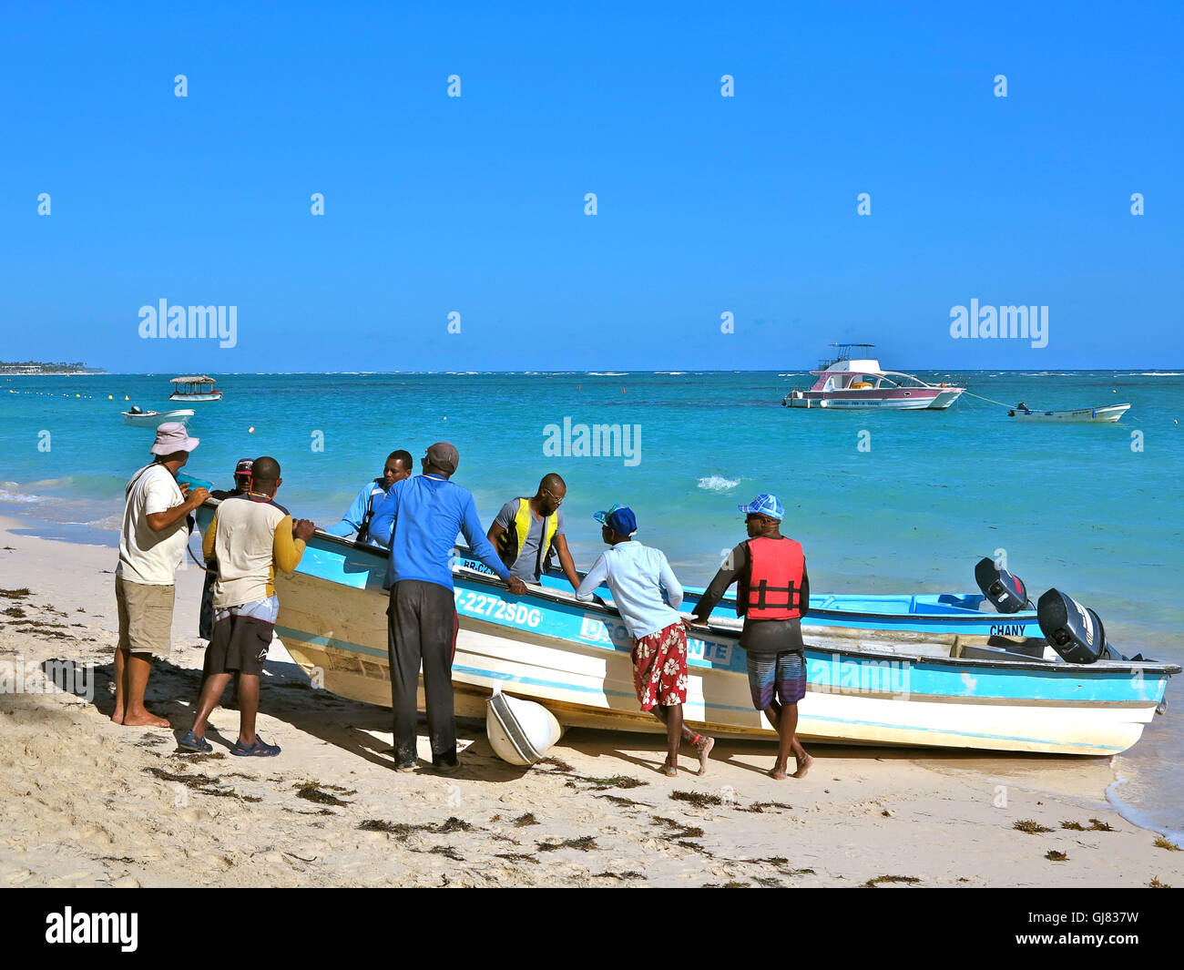 Bateaux, la République dominicaine, les Caraïbes, Playa Bavaro, Punta Cana Banque D'Images