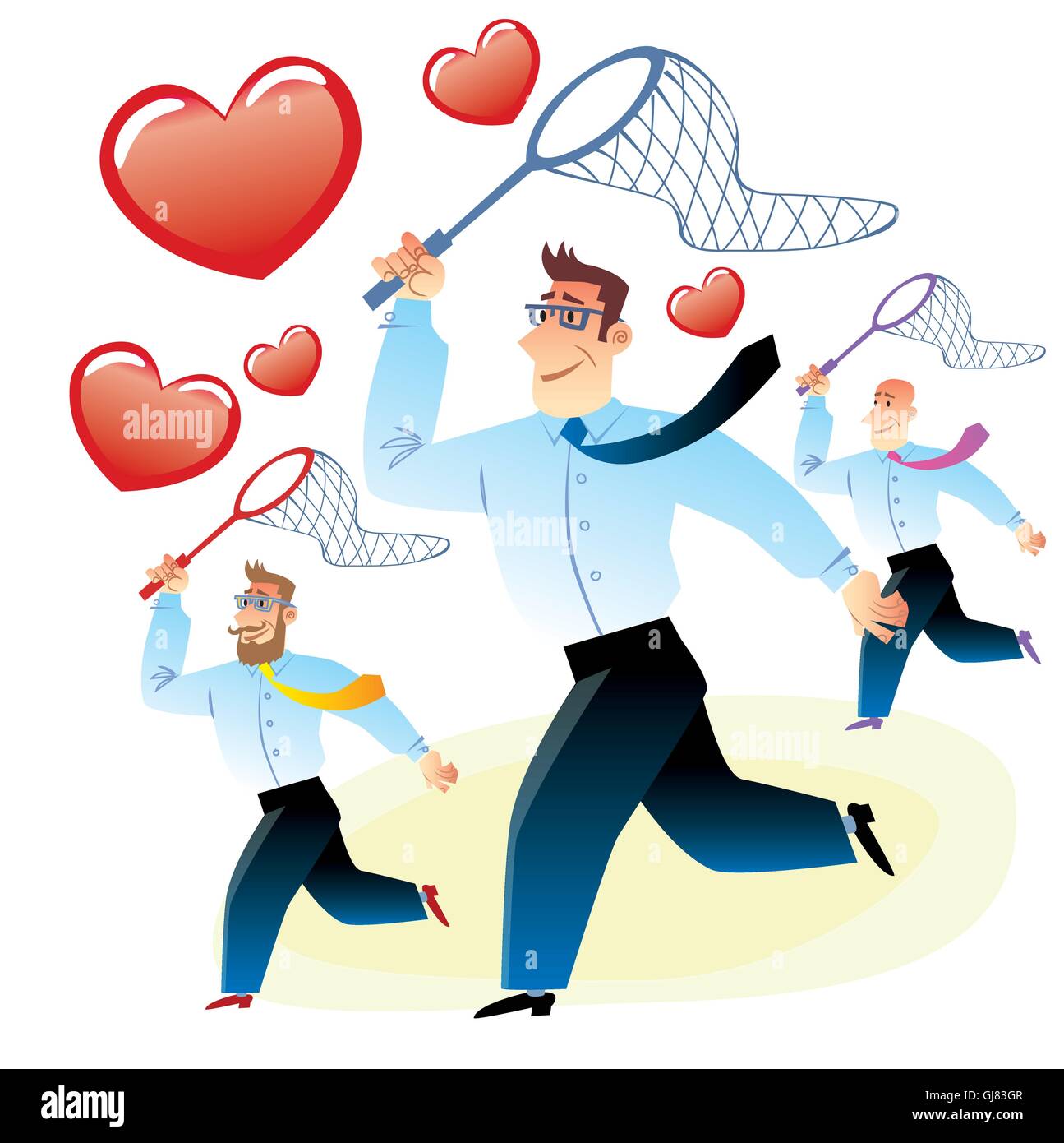 Des hommes à la recherche de l'amour pris sur le coeur net papillon Illustration de Vecteur