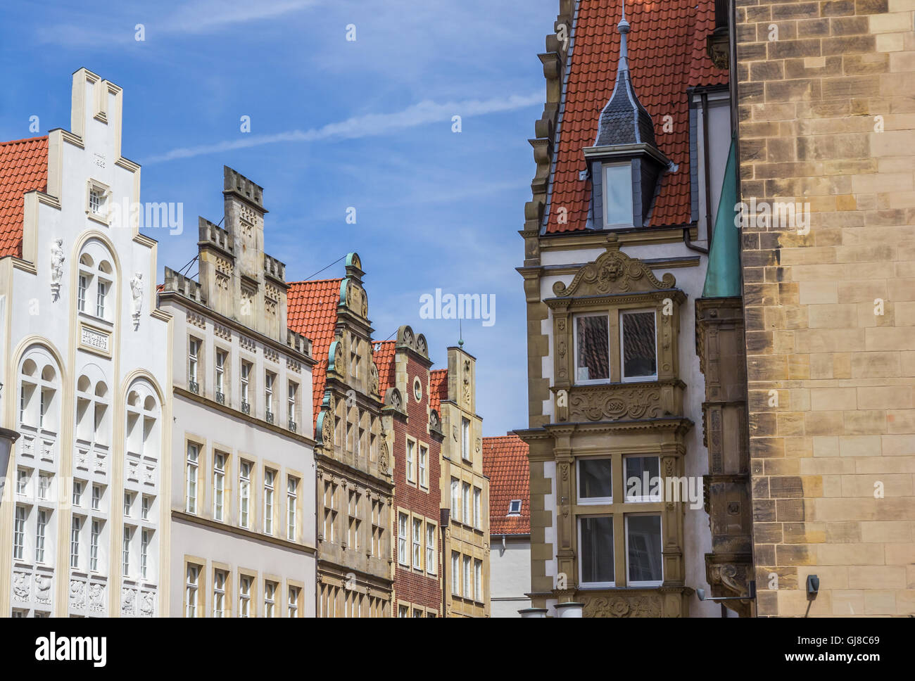 Les vieux bâtiments au Prinzipal place du marché à Munster, Allemagne Banque D'Images