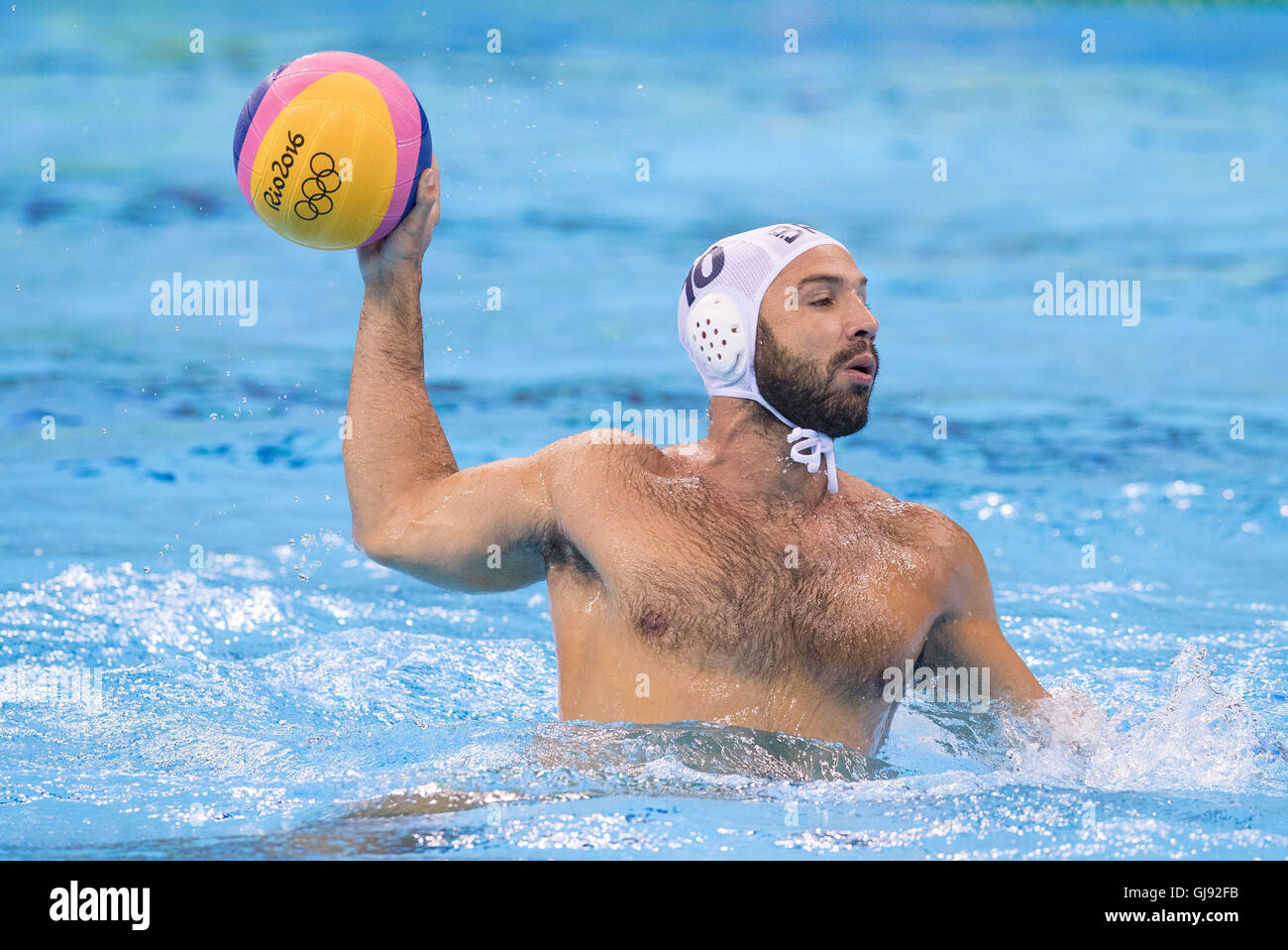 Rio de Janeiro, Brésil. 14Th Aug 2016. 2016 Water-polo - JEUX OLYMPIQUES PERRONE Felipe (BRA) pendant le démarrage du water-polo aux Jeux Olympiques de Rio en 2016 entre le Brésil et la Hongrie tiendra à l'aréna olympique Aquatic. Non disponible pour l'attribution de licences en Chine (Photo : Marcelo Machado de Melo/Fotoarena) Crédit : Foto Arena LTDA/Alamy Live News Banque D'Images