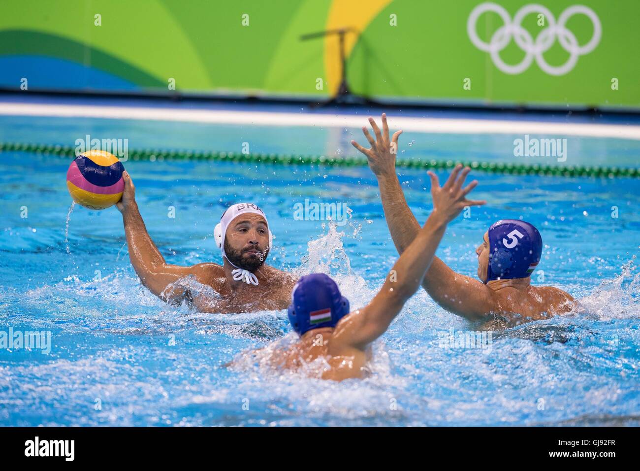 Rio de Janeiro, Brésil. 14Th Aug 2016. 2016 Water-polo - JEUX OLYMPIQUES PERRONE Felipe (BRA) pendant le démarrage du water-polo aux Jeux Olympiques de Rio en 2016 entre le Brésil et la Hongrie s'est tenue à l'arène aquatique olympique. pendant le démarrage du water-polo aux Jeux Olympiques de Rio en 2016 entre le Brésil et la Hongrie tiendra à l'aréna olympique Aquatic. Non disponible pour l'attribution de licences en Chine (Photo : Marcelo Machado de Melo/Fotoarena) Crédit : Foto Arena LTDA/Alamy Live News Banque D'Images