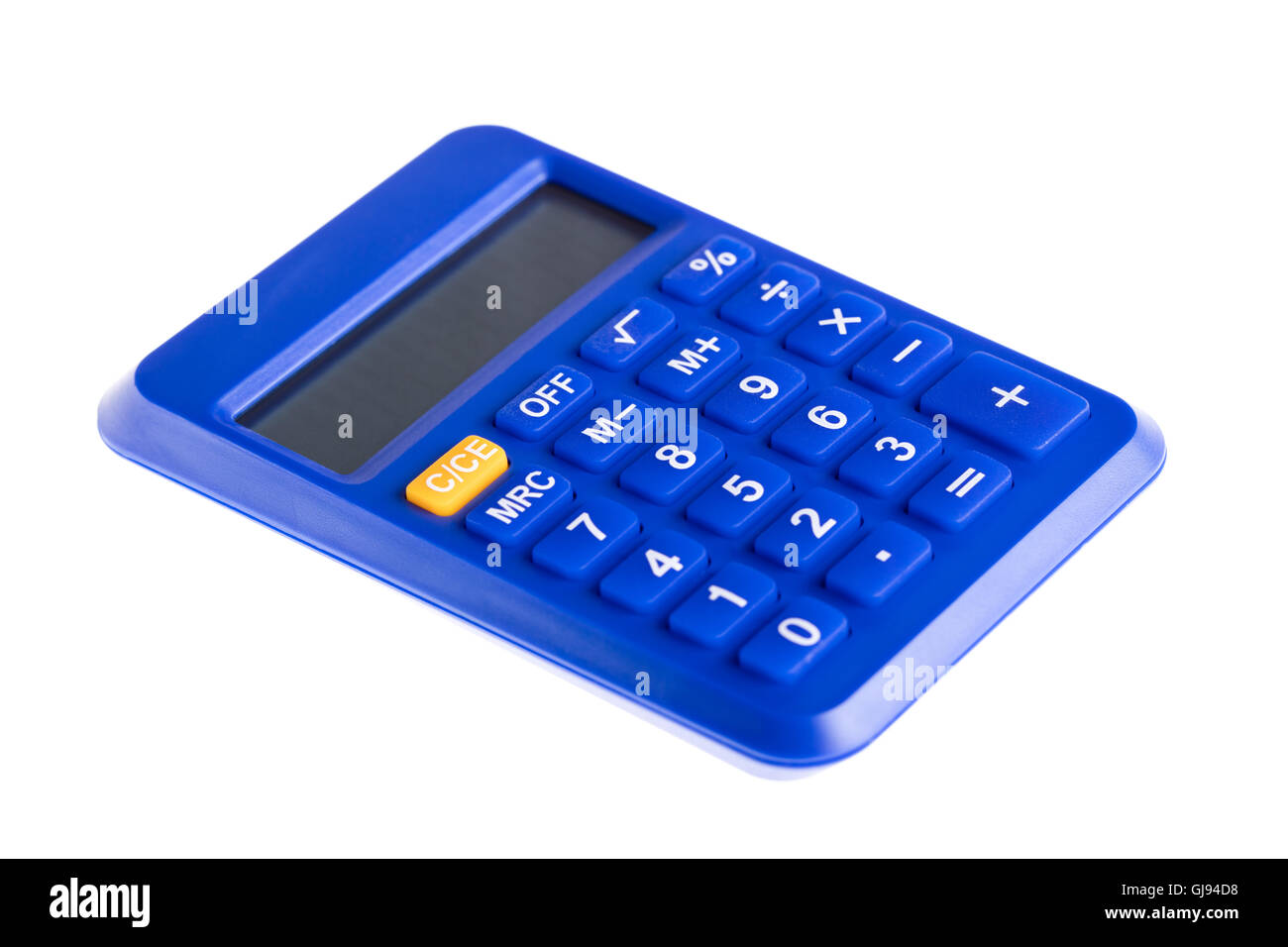 La calculatrice bleu isolé sur fond blanc Banque D'Images
