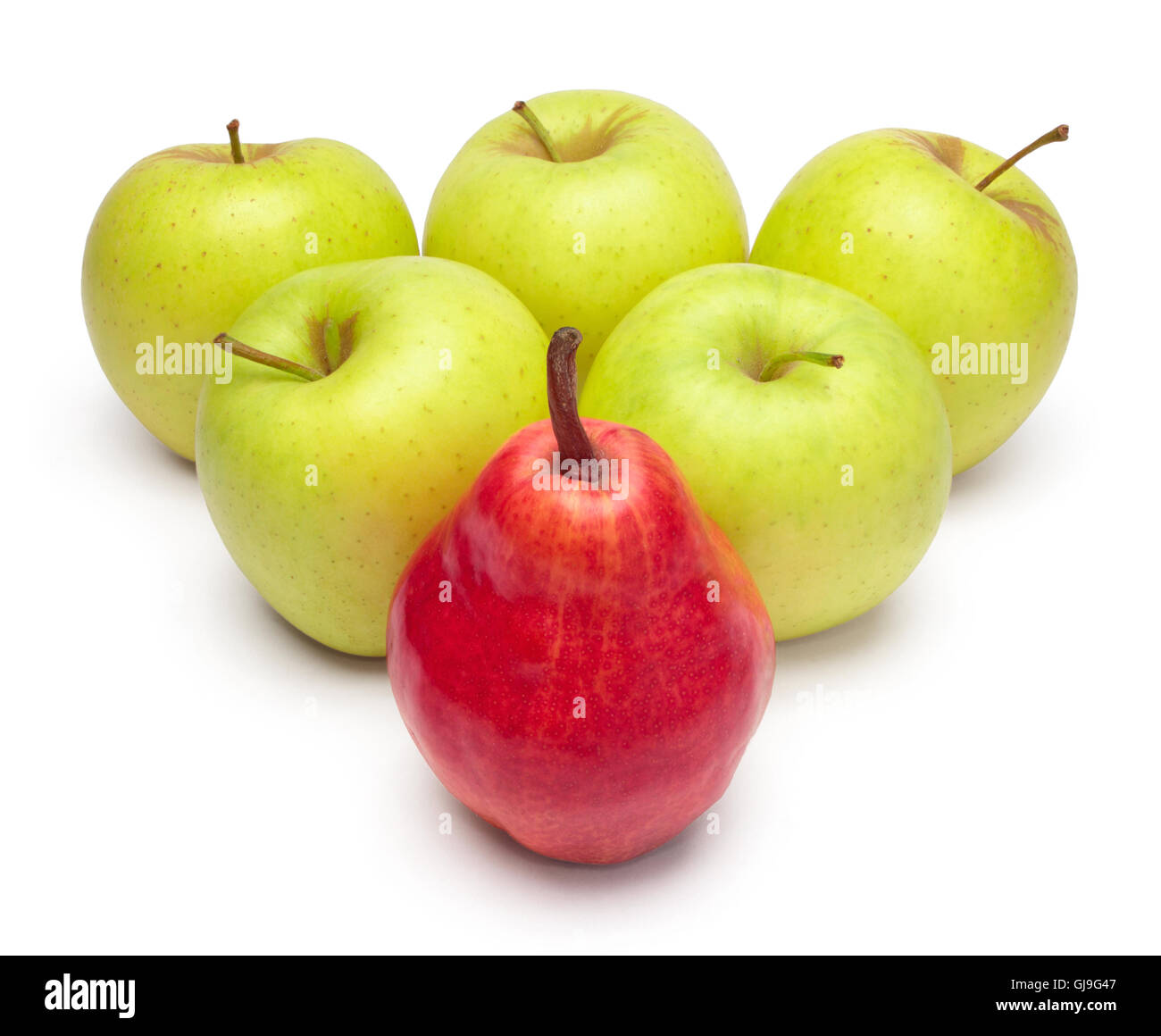 Une poire rouge mûr et pomme verte Banque D'Images