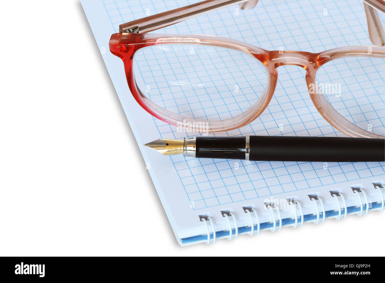 Spectacles sur carnet à spirales Banque D'Images