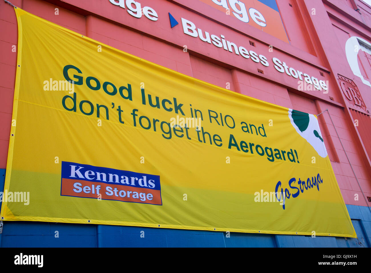Bannière à Sydney les australiens qui souhaitent meilleurs voeux au Jeux Olympiques de Rio 2016 Banque D'Images