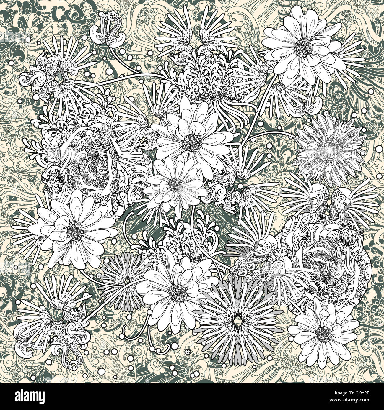 Motif floral transparent,fleurs,fond sans fin monochrome Banque D'Images