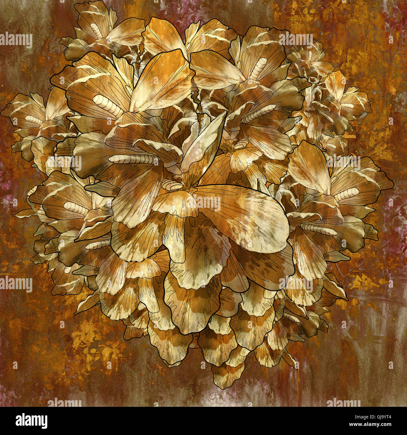 Résumé golden flower avec texture grunge style de peinture à l'huile,illustration Banque D'Images