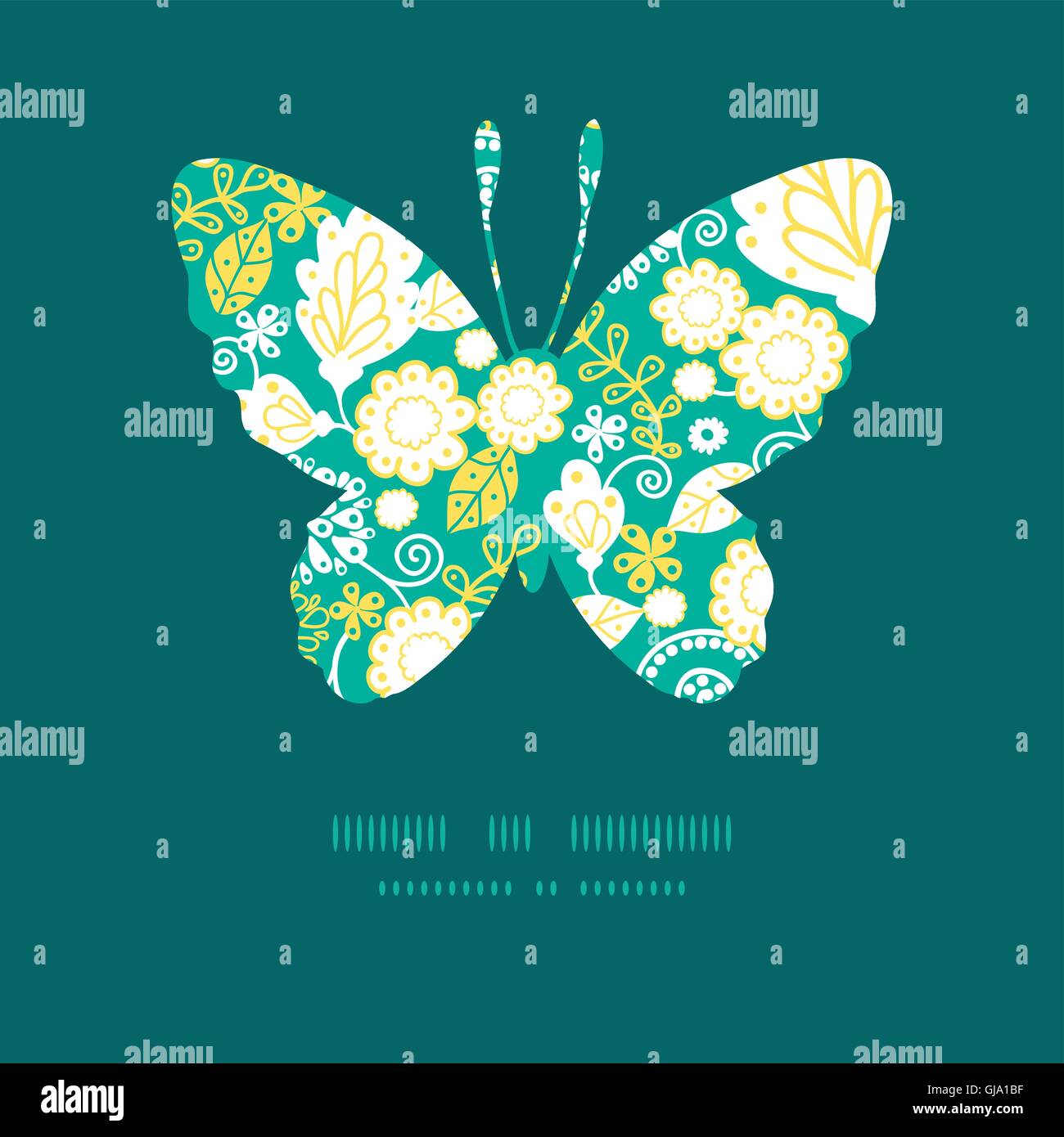 Flowerals émeraude vecteur silhouette papillon frame pattern Illustration de Vecteur