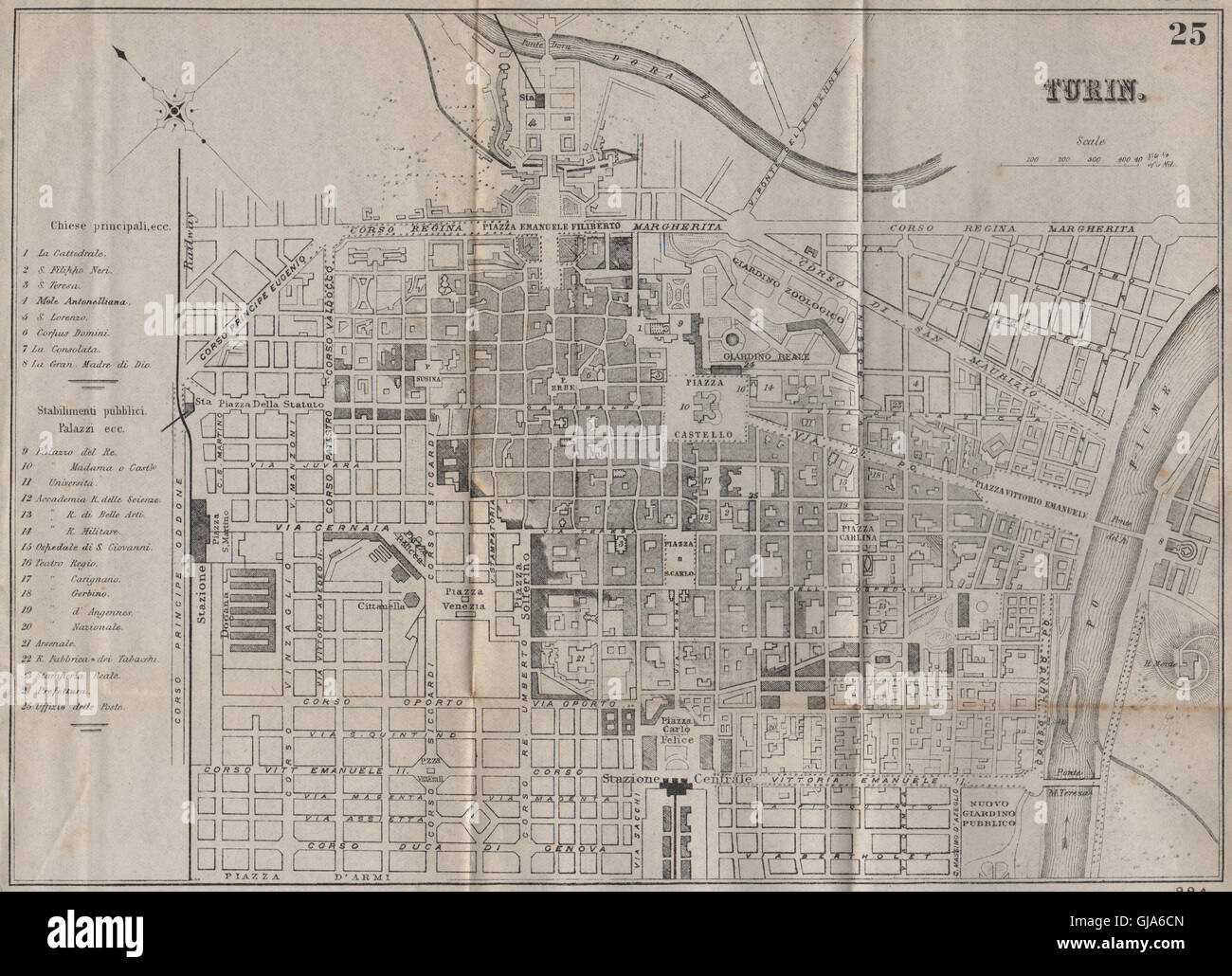 TURIN TURIN. Plan de la ville antique. Plan de la ville. L'Italie. BRADSHAW, 1895 Banque D'Images