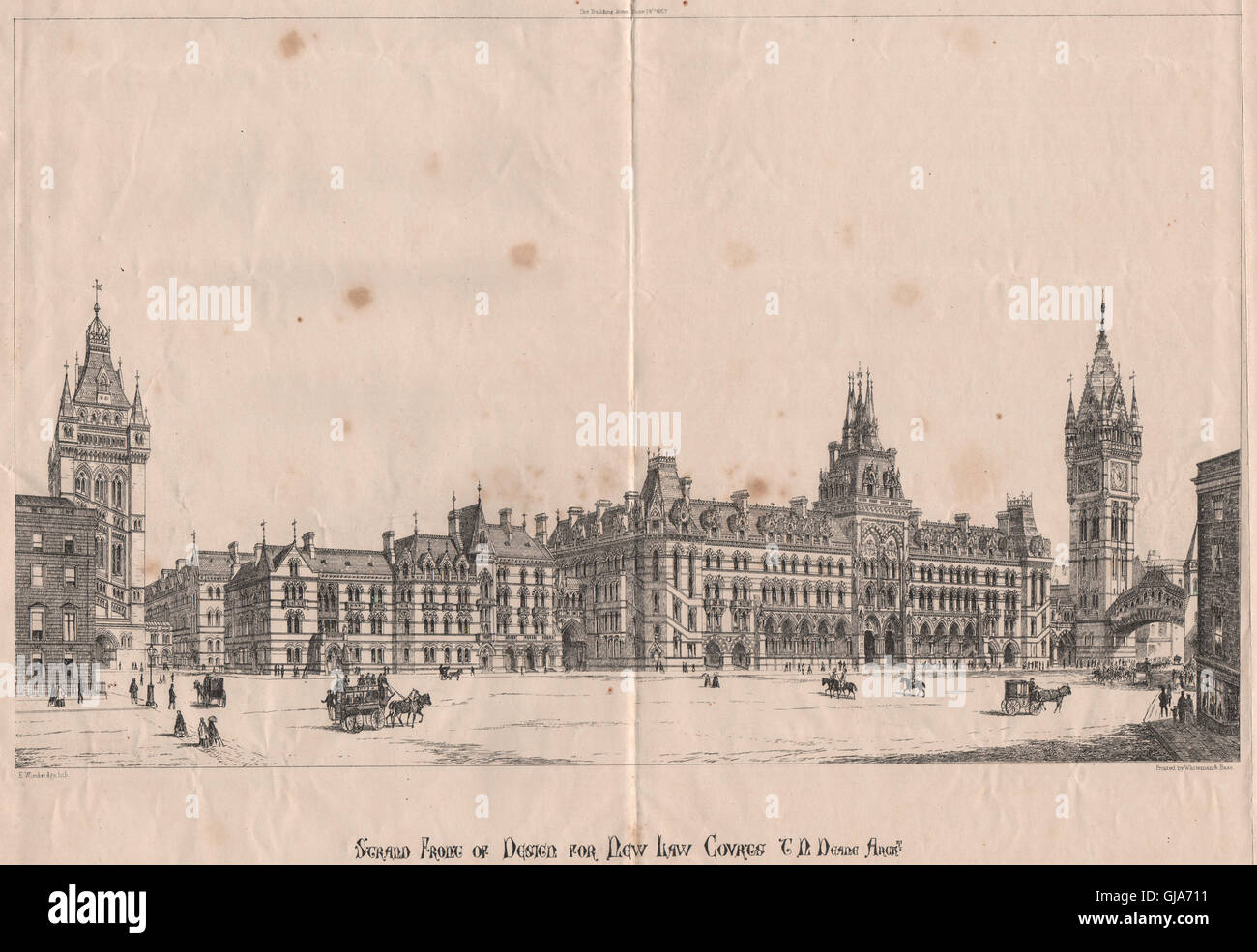 Strand avant de concevoir de nouvelles Cours de Justice ; T.N. Deane, Architecte. Londres, 1867 Banque D'Images