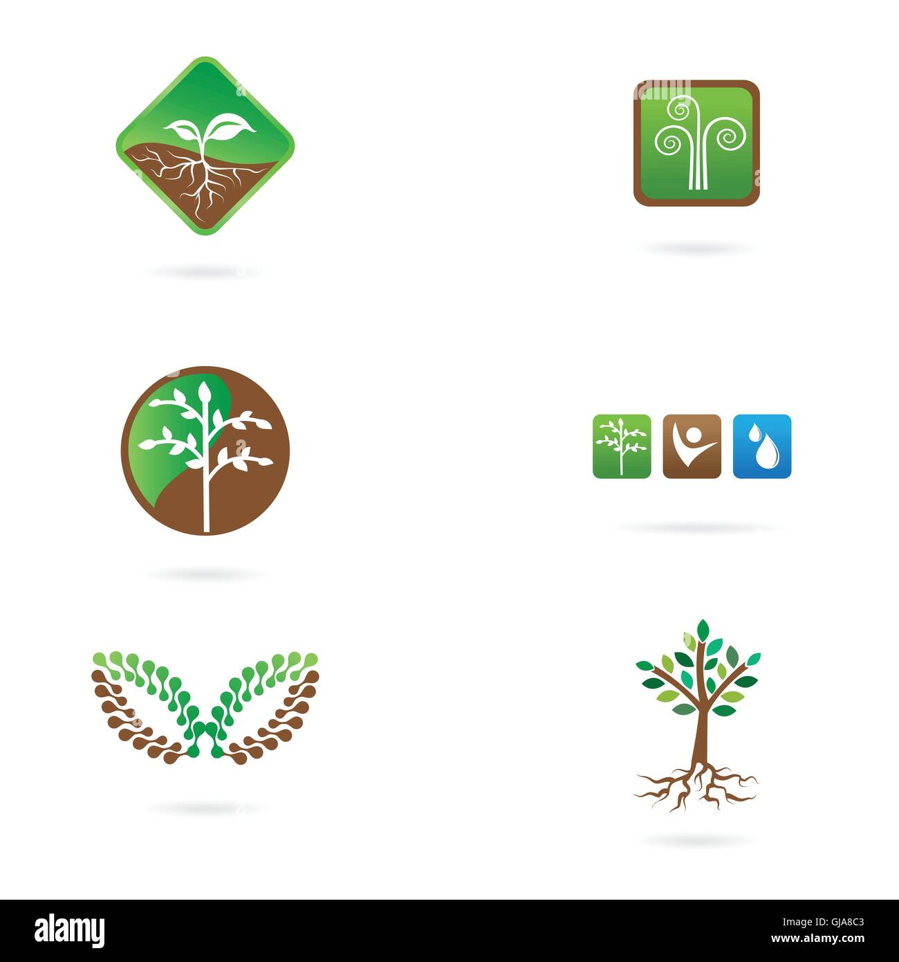 Set vert sain nature logo agricole. Illustration de Vecteur
